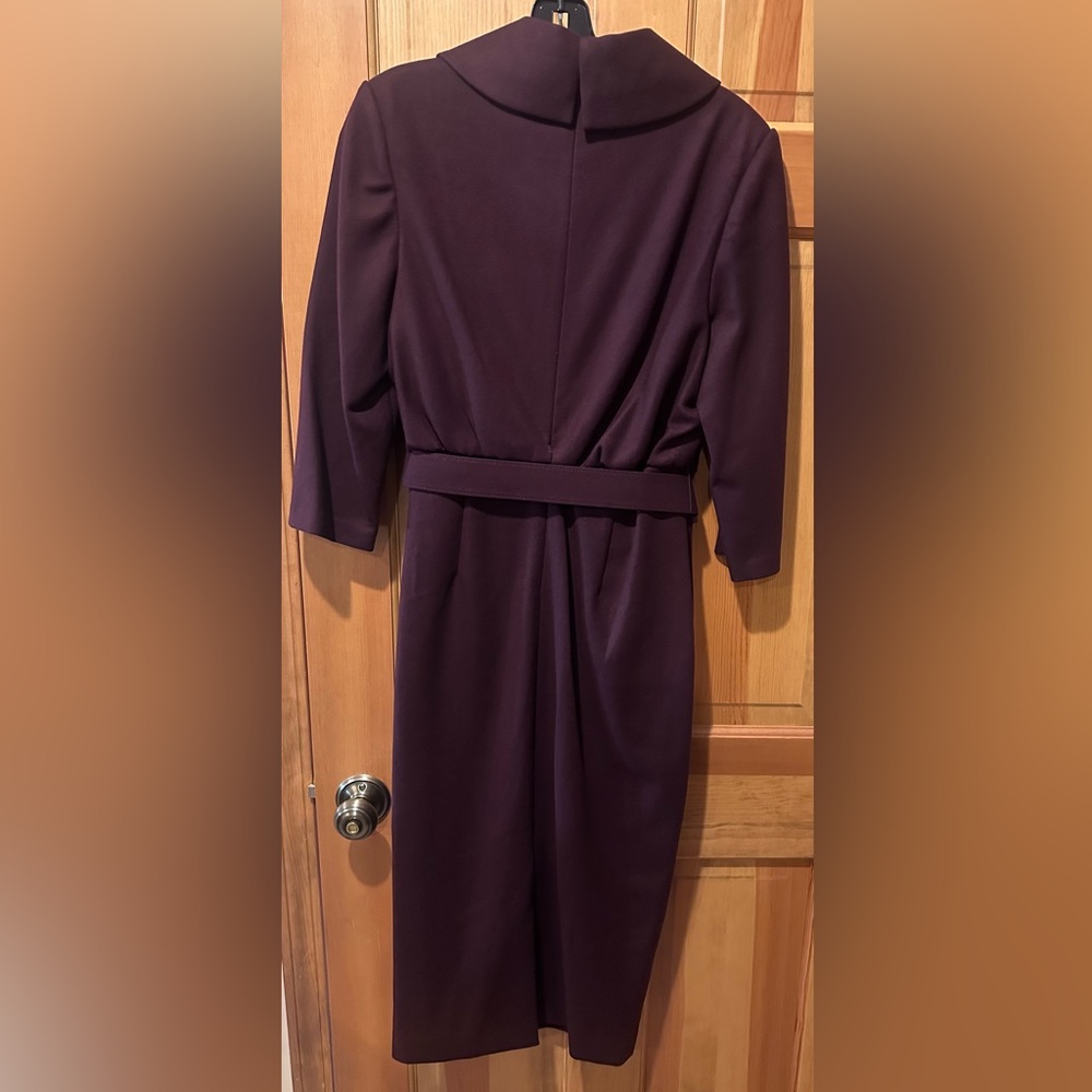 Badgley Mischka Wine Midi Dress Belted High Neck Elegant Cocktail size 10 NWT - Picture 4 of 11